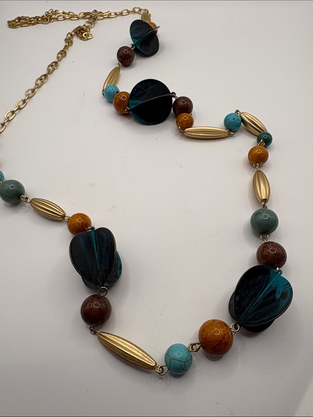 Artisan Multicolor Beaded Necklace with Turquoise, Amber & Gold Accents